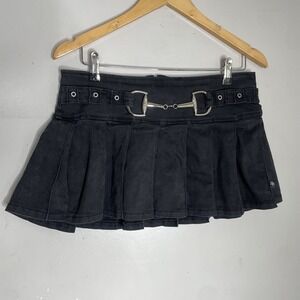 VTG Royal Bones School Girl Skirt Womens L Pleated Black Micro Mini Indie Y2K